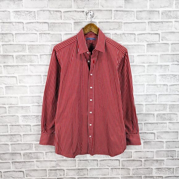 Seize Sur Vingt Men's Red Check Button up Shirt Long Sleeve Size 16 1/2 35 - Picture 1 of 6